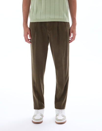 Celio* Men Olive Straight Fit Viscose Rayon Tencel Trouser