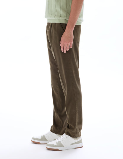 Celio* Men Olive Straight Fit Viscose Rayon Tencel Trouser