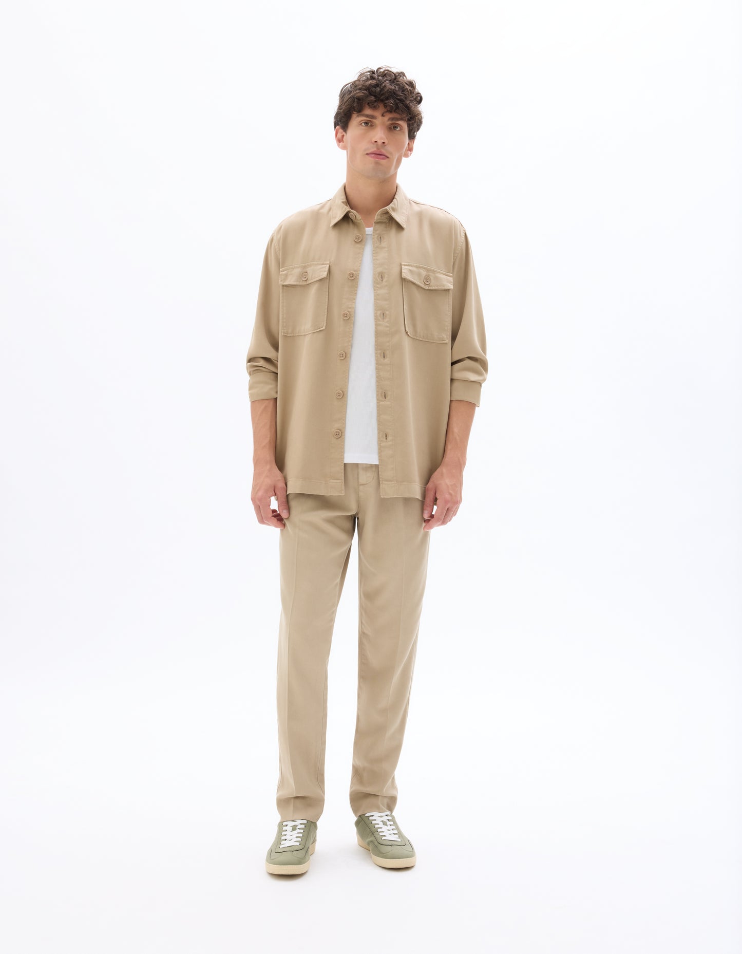 Straight Fit Tencel Formal Trousers - Beige