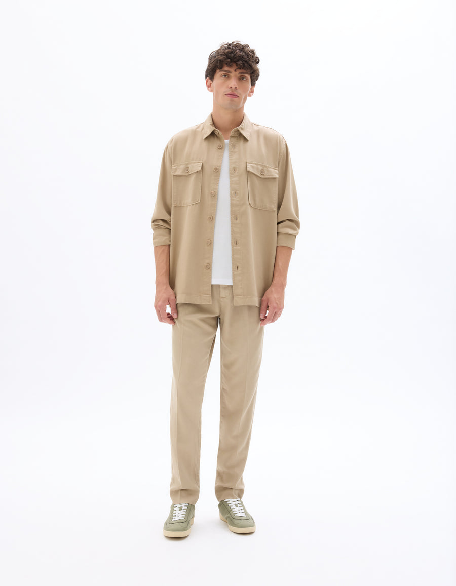 Straight Fit Tencel Formal Trousers - Beige