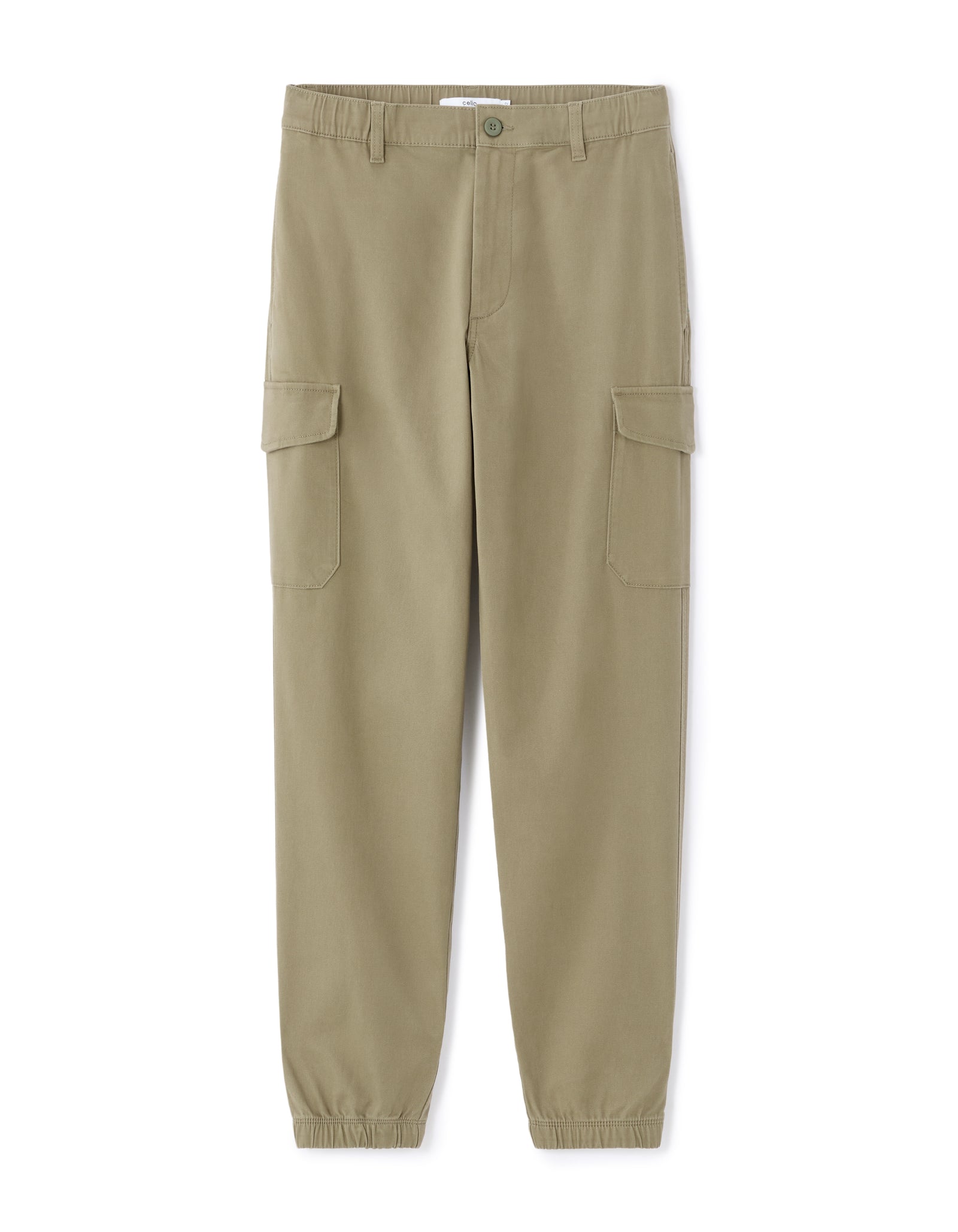 Celio* Olive Straight Fit Solid Cotton Men Trousers