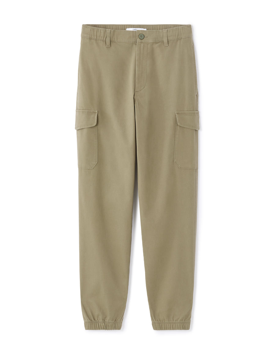 Celio* Olive Straight Fit Solid Cotton Men Trousers