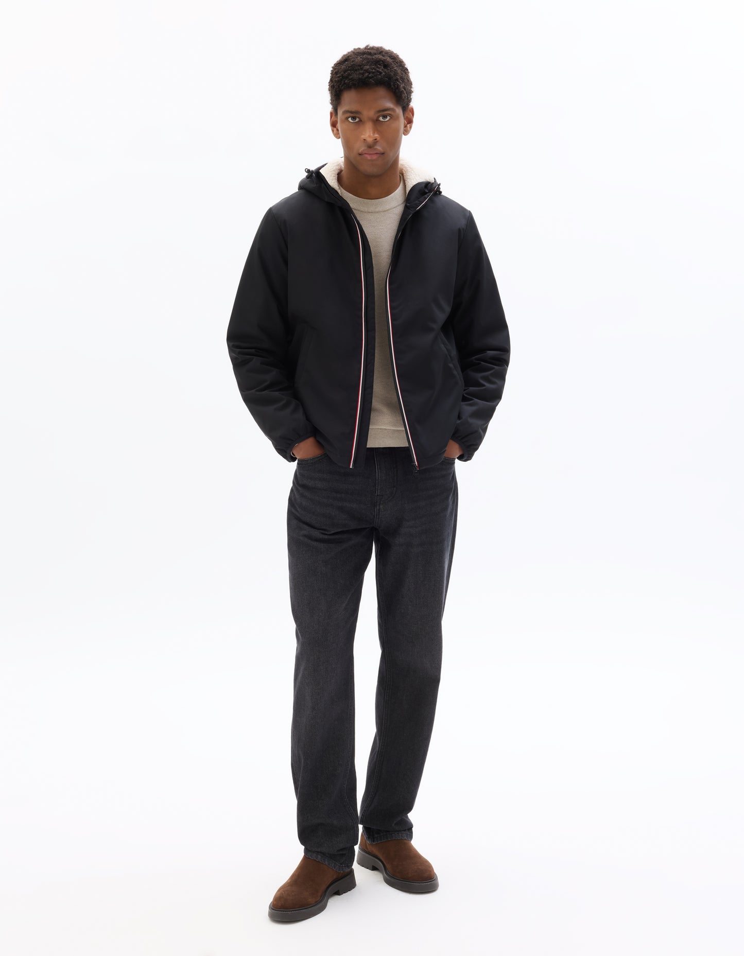 Regular Fit 100% Polyester Solid Hooded Jackets