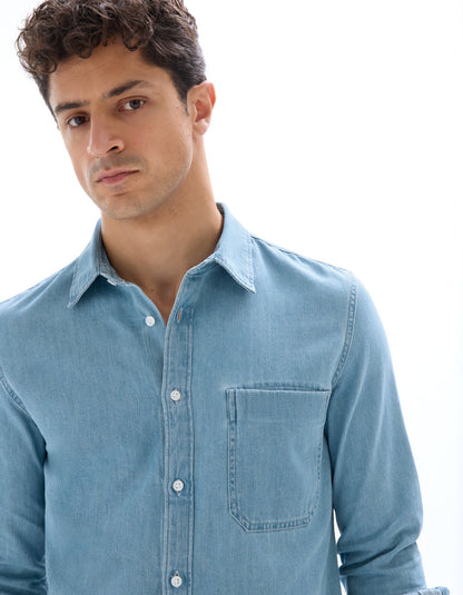 Celio* Solid Men Cotton Blue Regular Fit Shirts