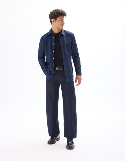Celio* Cotton Regular Fit Men Solid Blue Shirts