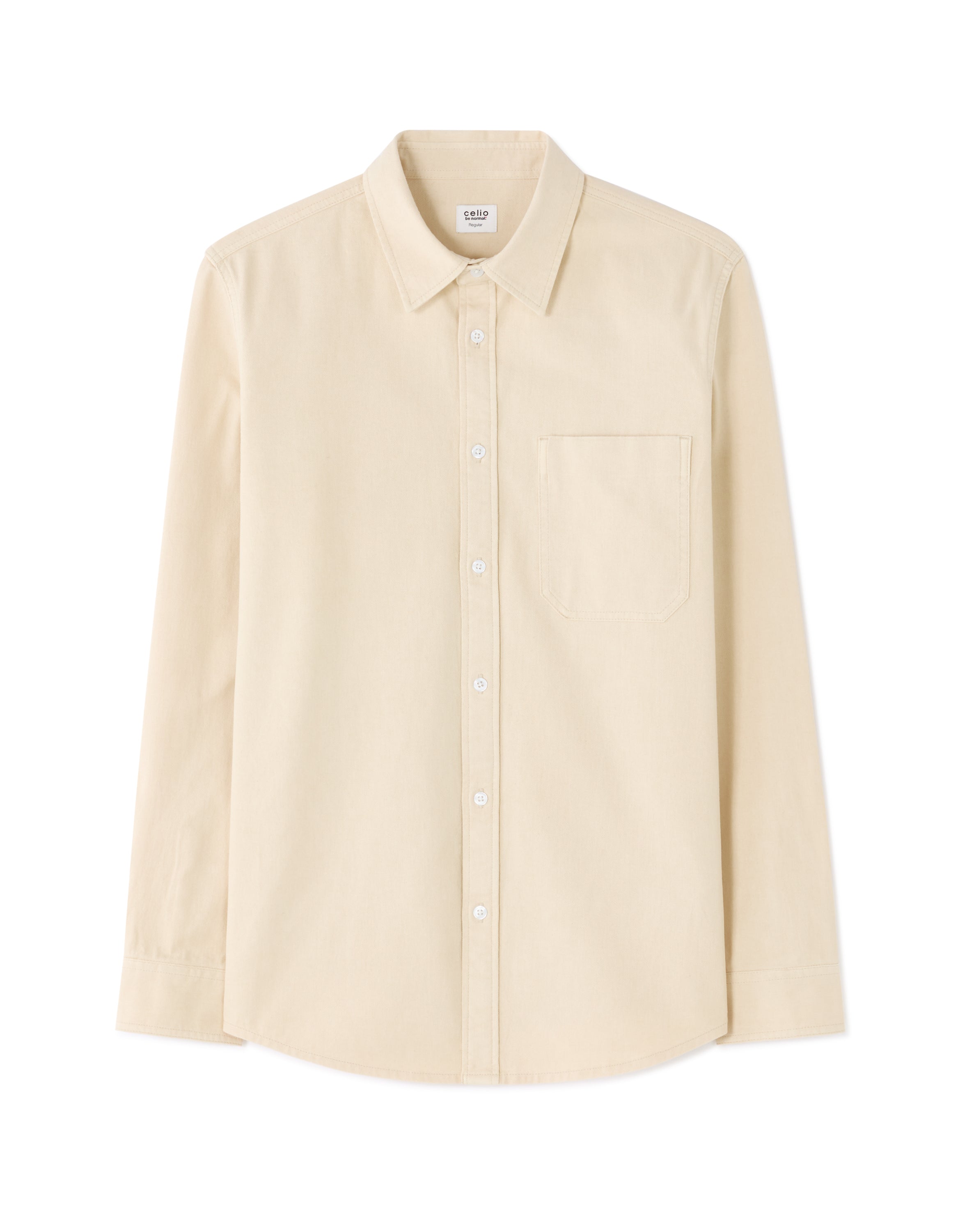 Celio* Beige Men Cotton Solid Regular Fit Shirts