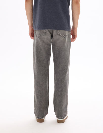 Celio Mens Grey Solid Loose Fit Cotton Jeans
