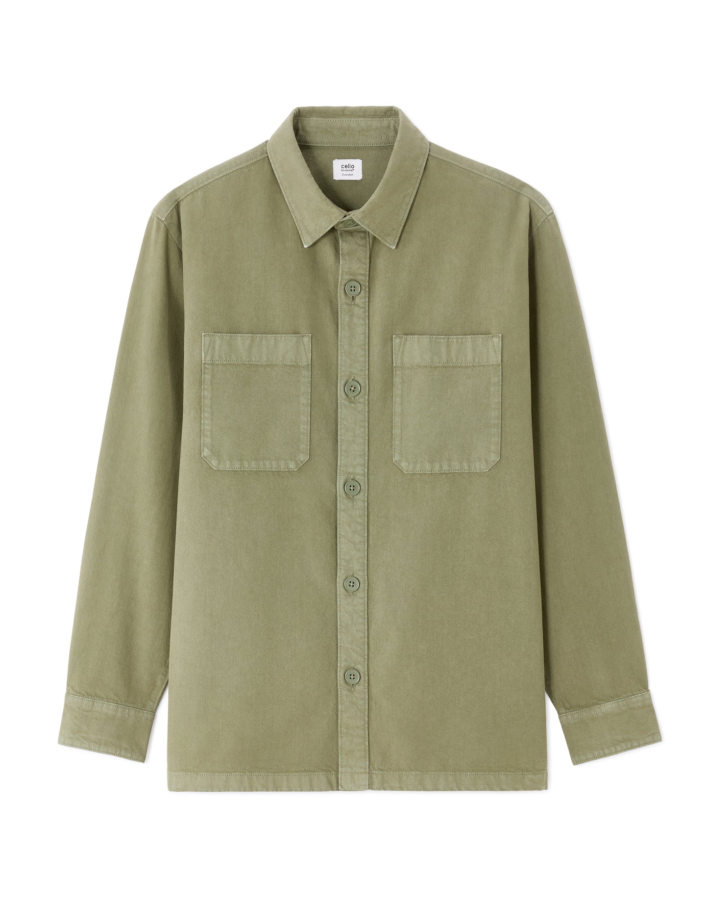 Celio* Solid Overshirt Men Cotton Olive Shirts