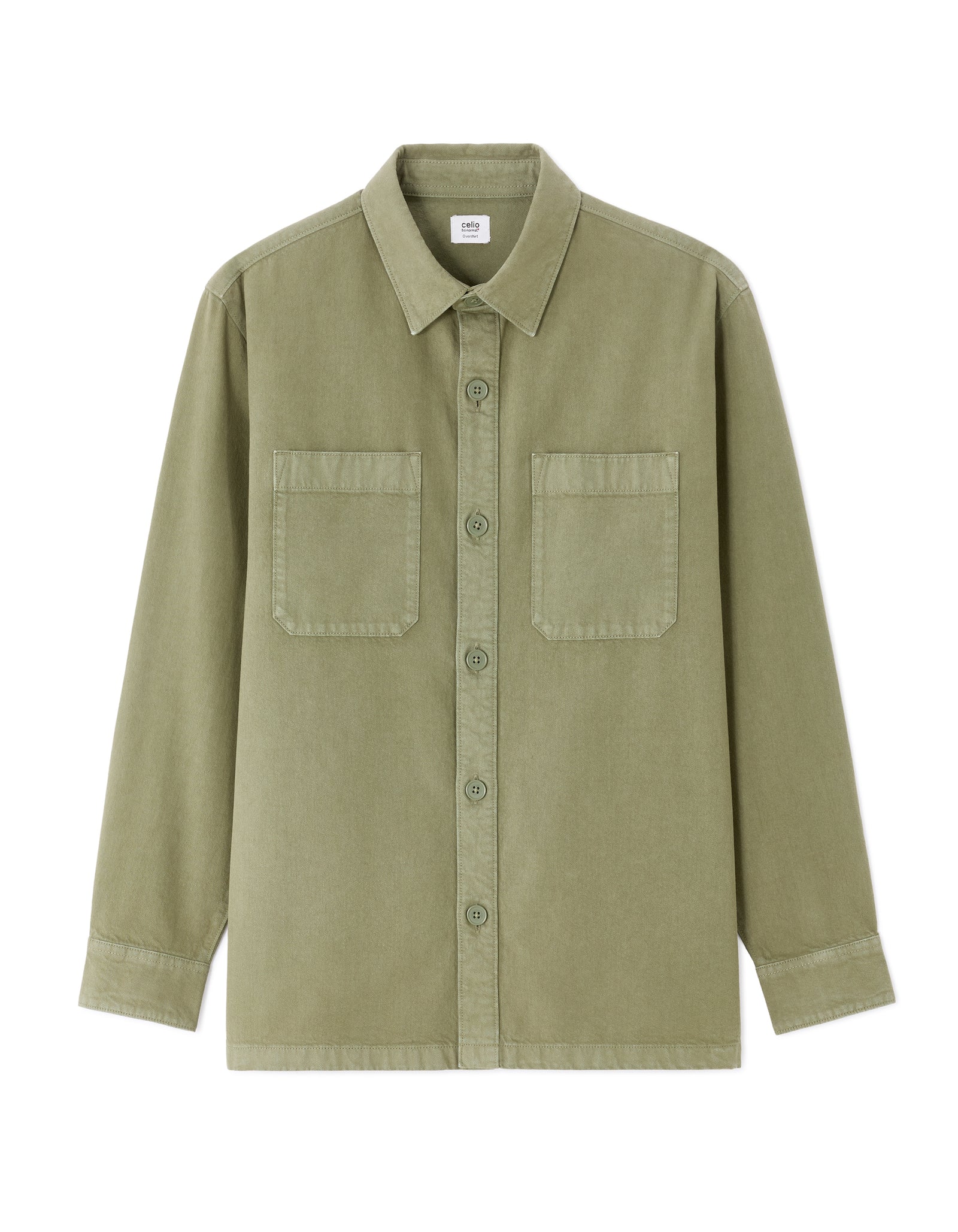 Celio* Solid Overshirt Men Cotton Olive Shirts