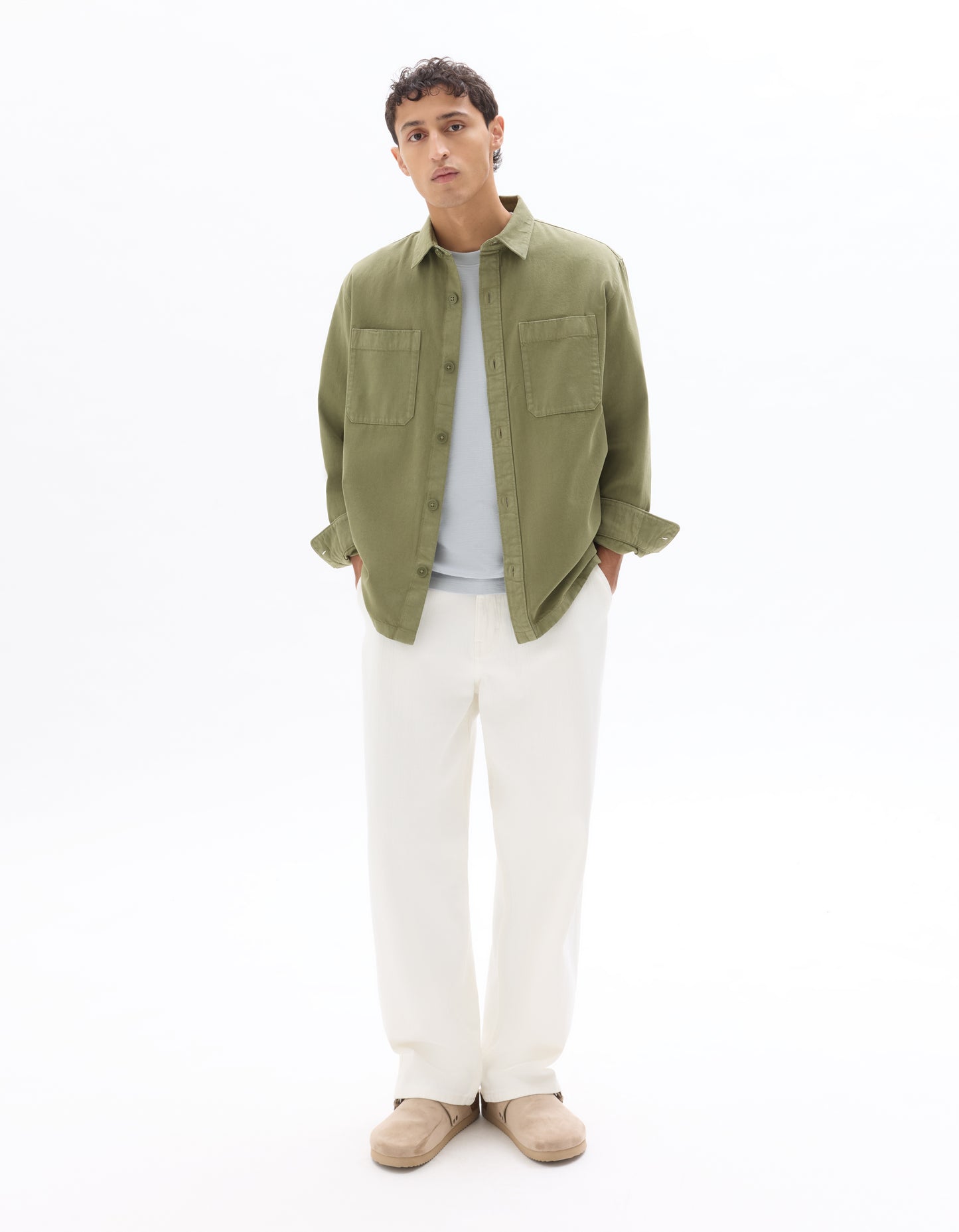Celio* Solid Overshirt Men Cotton Olive Shirts