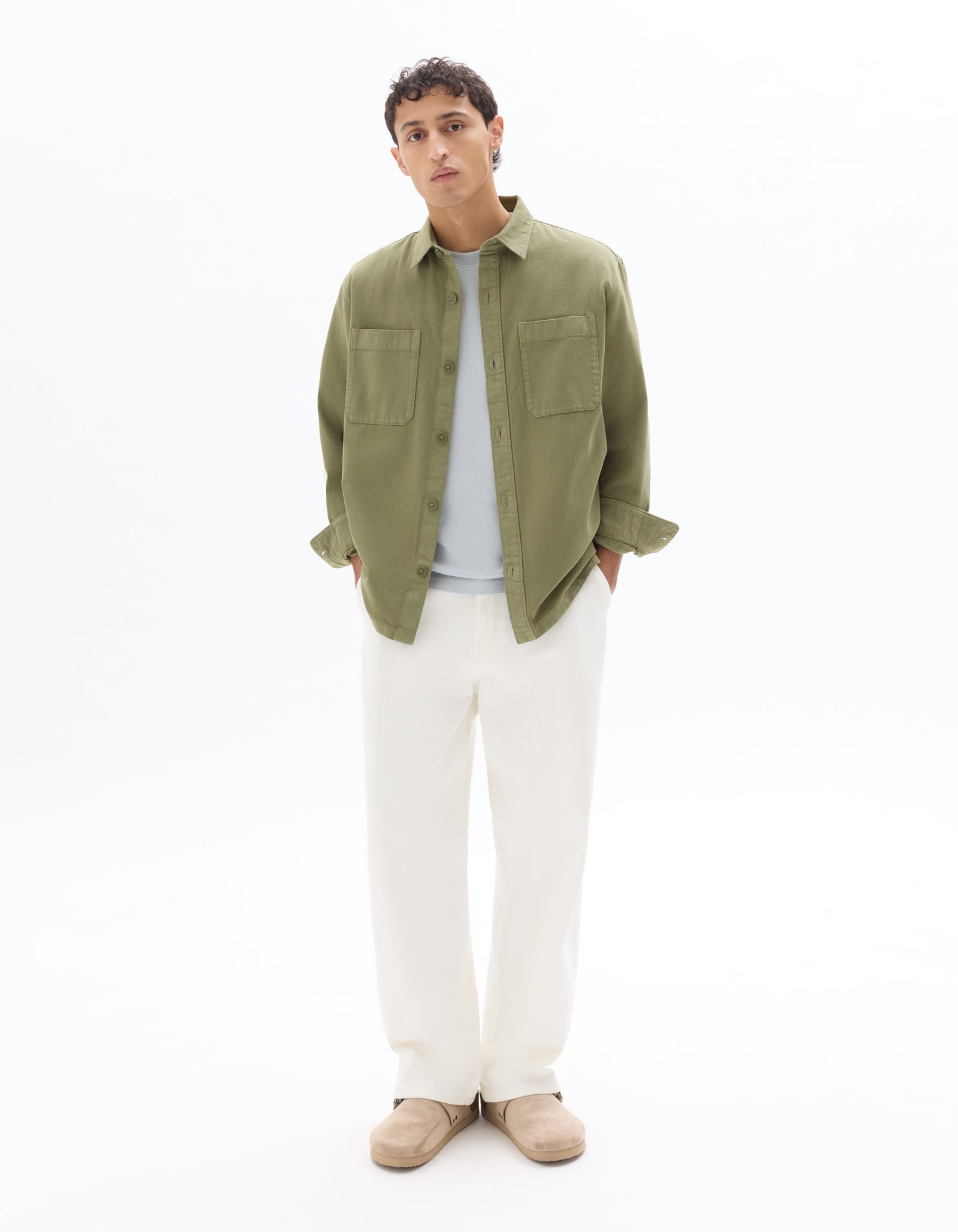 Celio* Solid Overshirt Men Cotton Olive Shirts