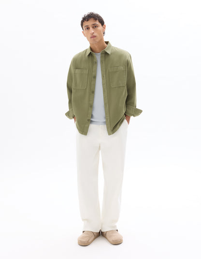 Celio* Solid Overshirt Men Cotton Olive Shirts