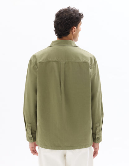 Celio* Solid Overshirt Men Cotton Olive Shirts