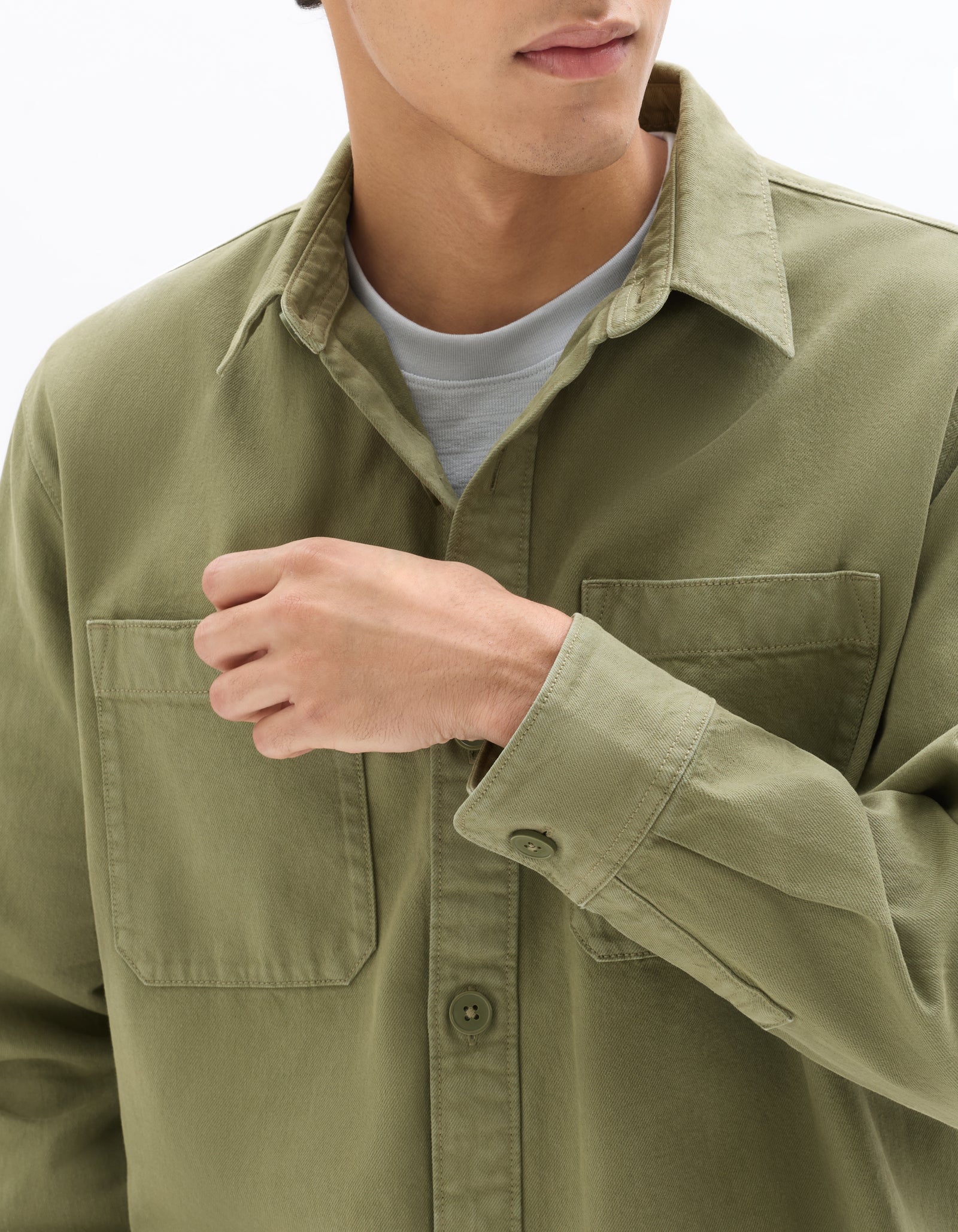 Celio* Solid Overshirt Men Cotton Olive Shirts