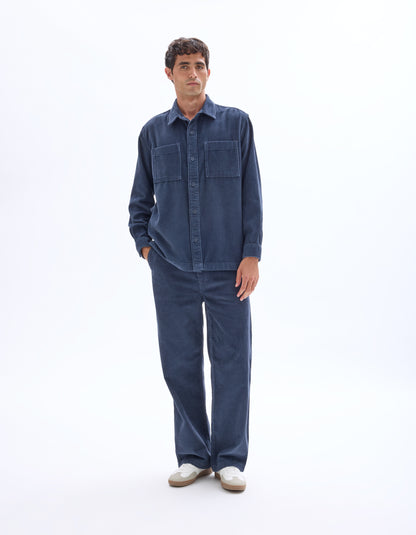 Celio* Cotton Blue Solid Men Loose Fit Trousers
