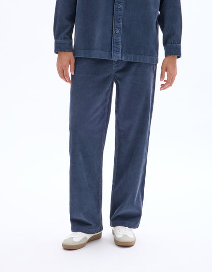 Celio* Cotton Blue Solid Men Loose Fit Trousers