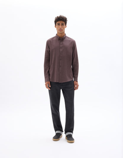 Celio* Regular Fit Solid Cotton Men Brown Shirts