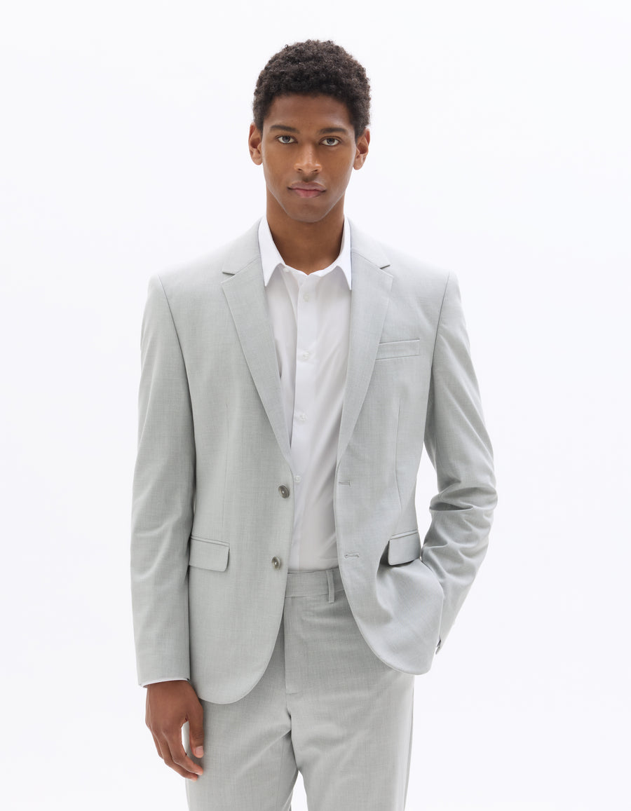 Celio Solid  Poly-Blend Grey Blazer
