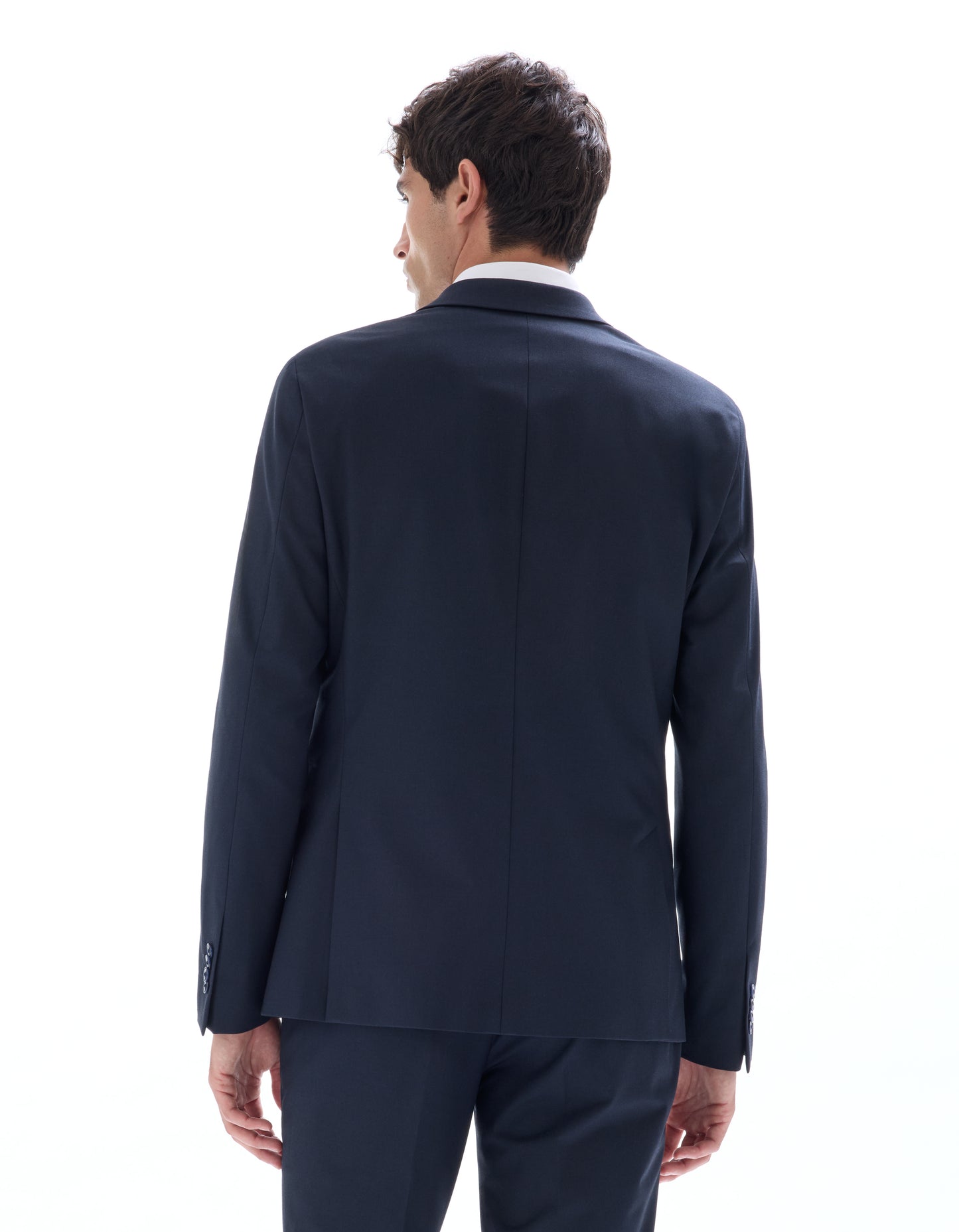 Celio Solid  Poly-Blend Navy Blue Blazer