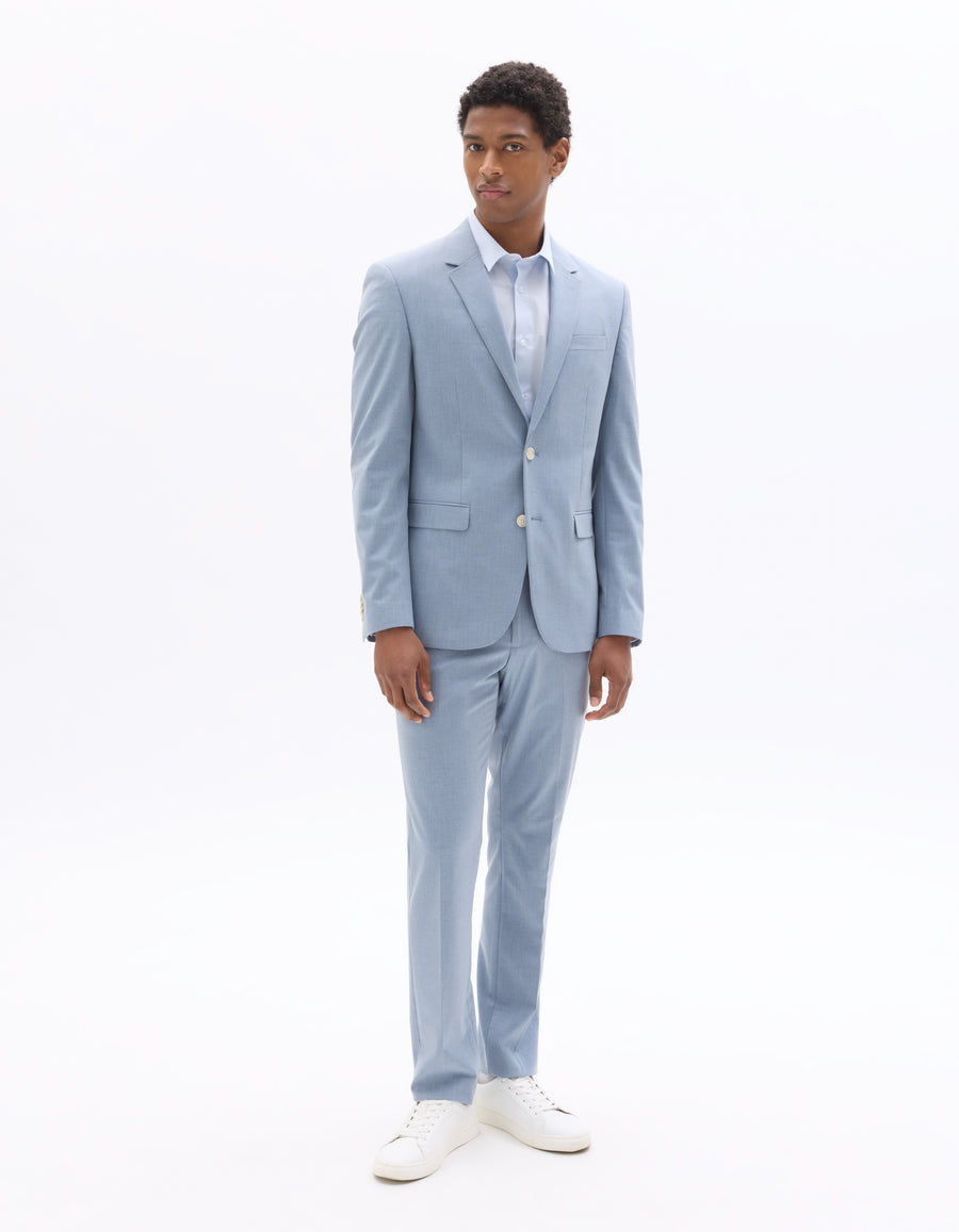 Celio Solid  Poly-Blend Blue Blazer