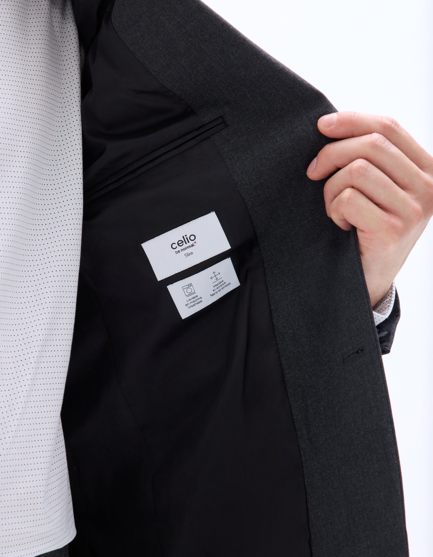 Celio Men Grey Solid Slim Fit Polyester Blazer