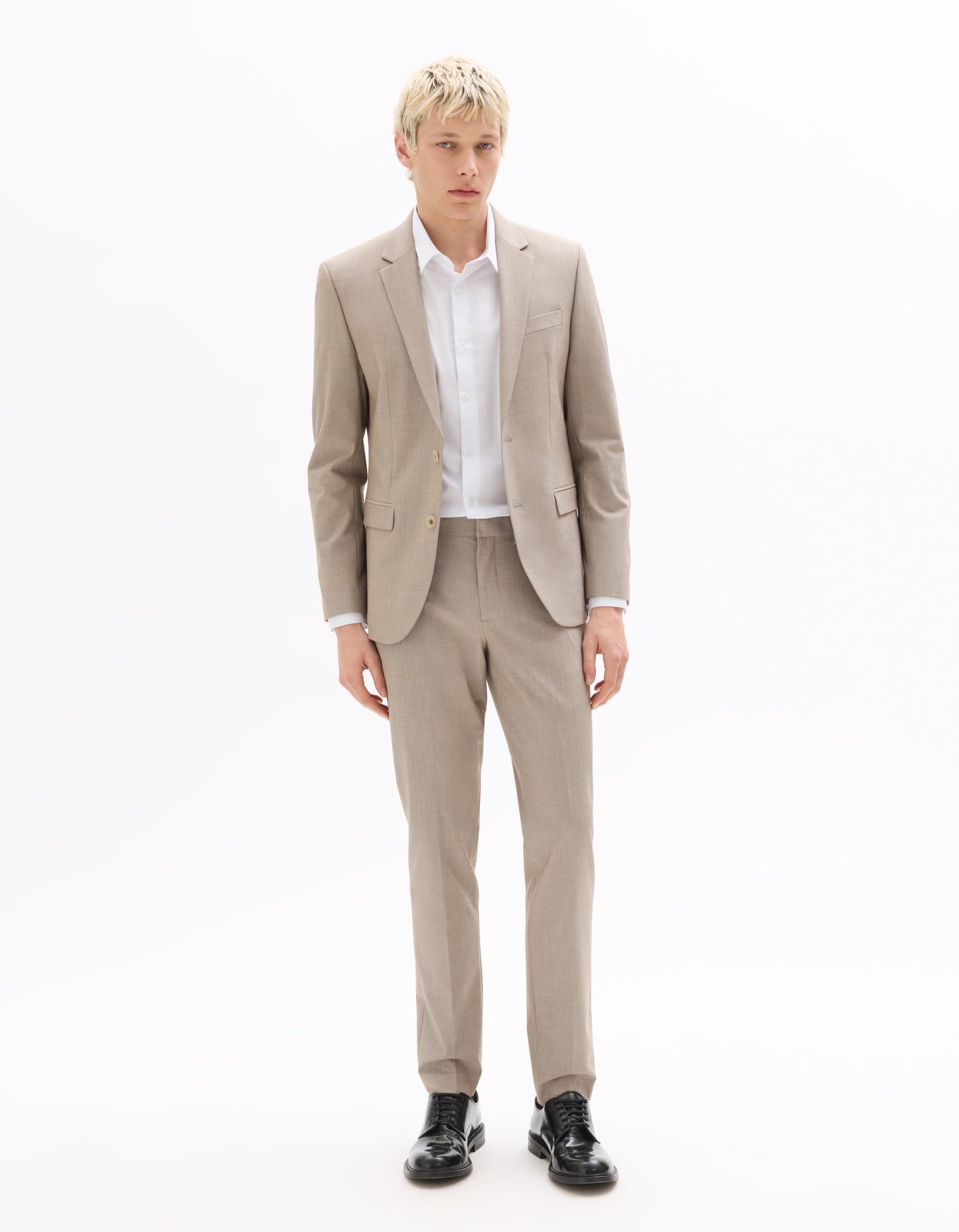 Celio Solid  Poly-Blend Beige Blazer