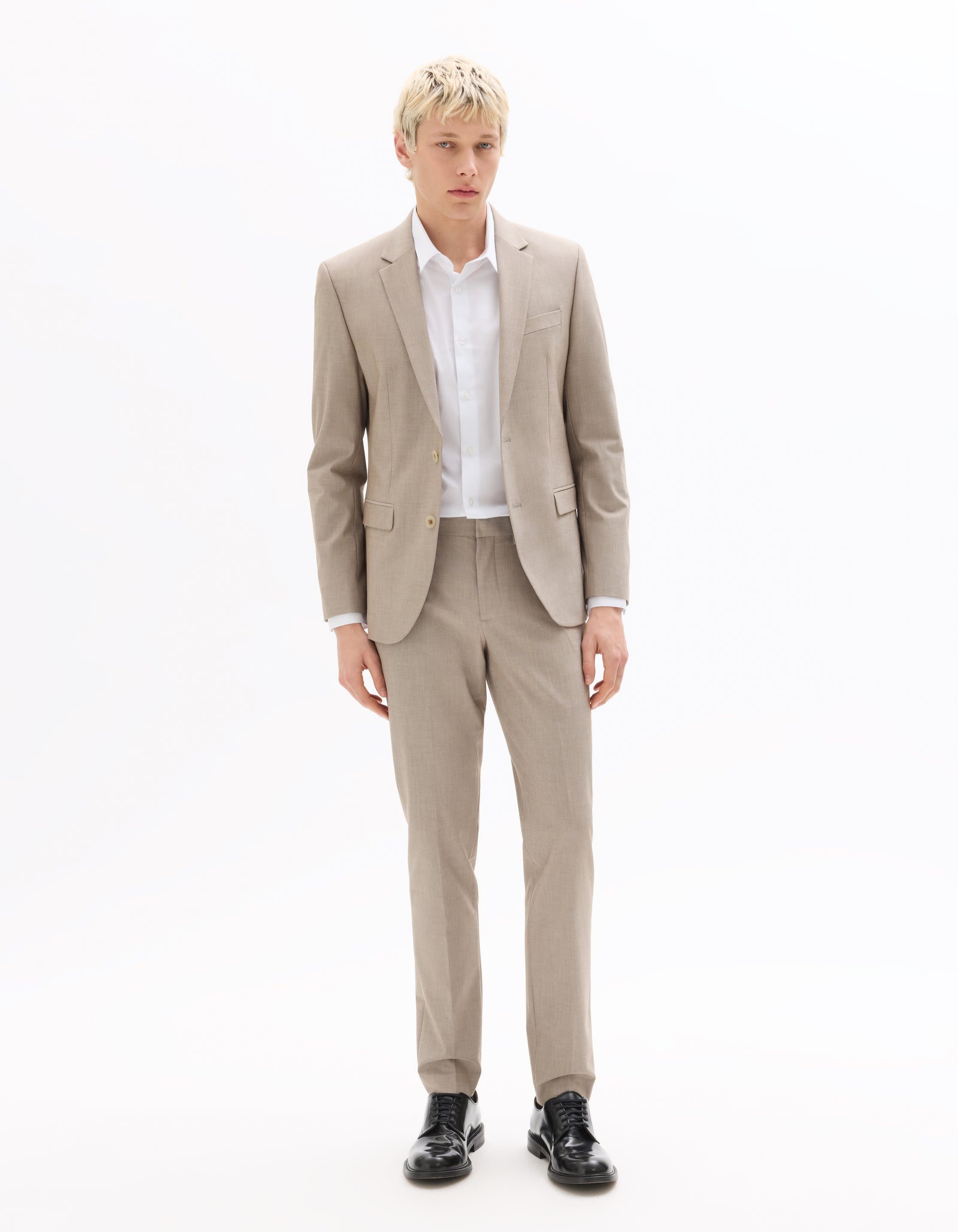 Celio Solid  Poly-Blend Beige Blazer