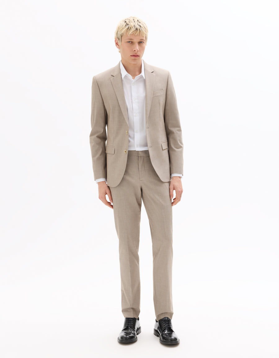 Celio Solid  Poly-Blend Beige Blazer