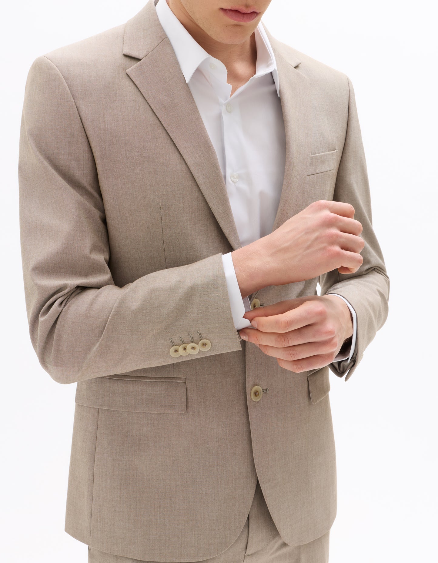 Celio Solid  Poly-Blend Beige Blazer