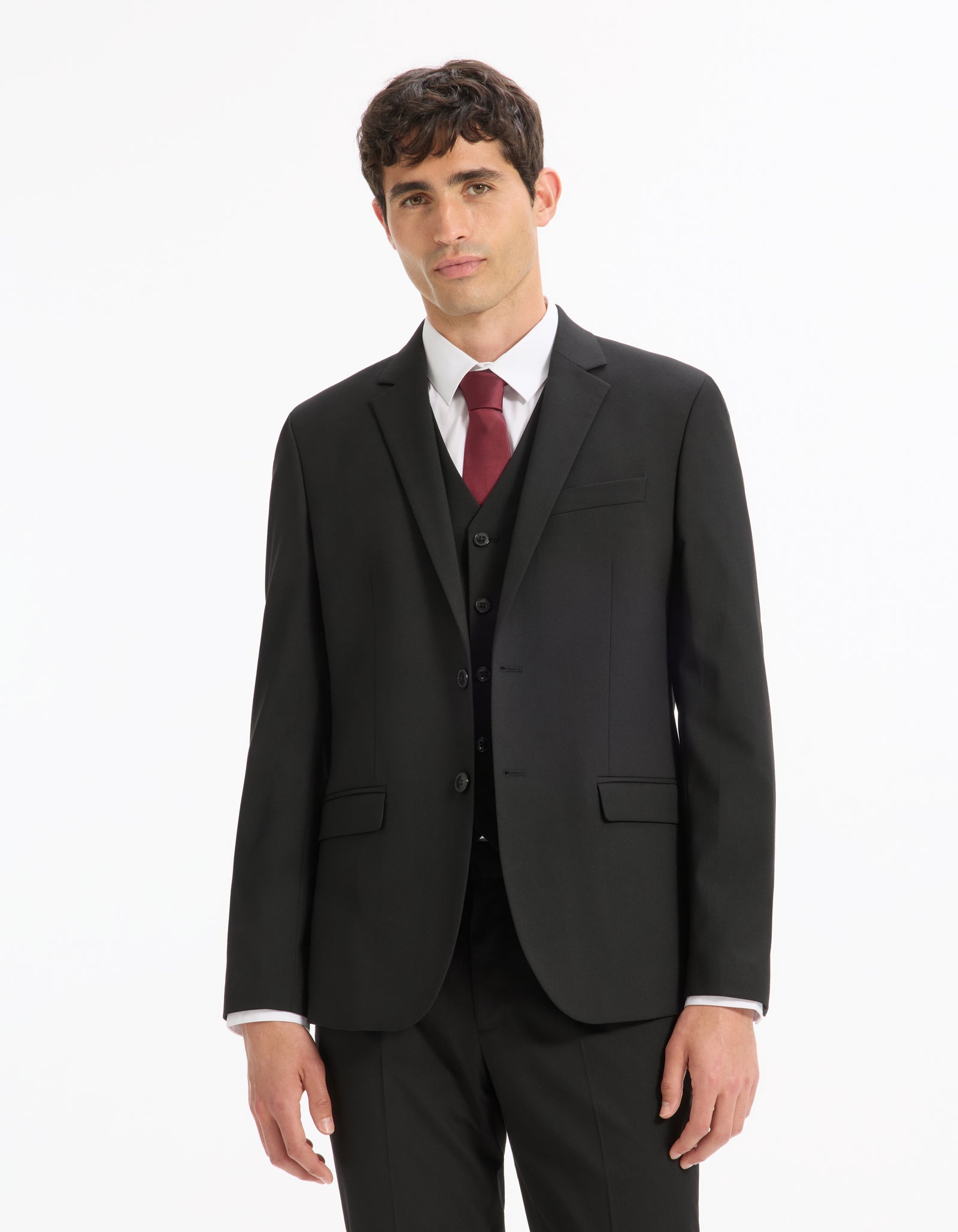 Celio Solid  Poly-Blend Black Blazer