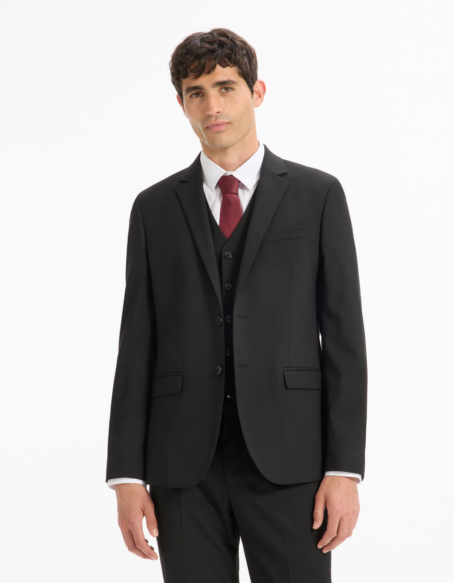 Celio Solid  Poly-Blend Black Blazer