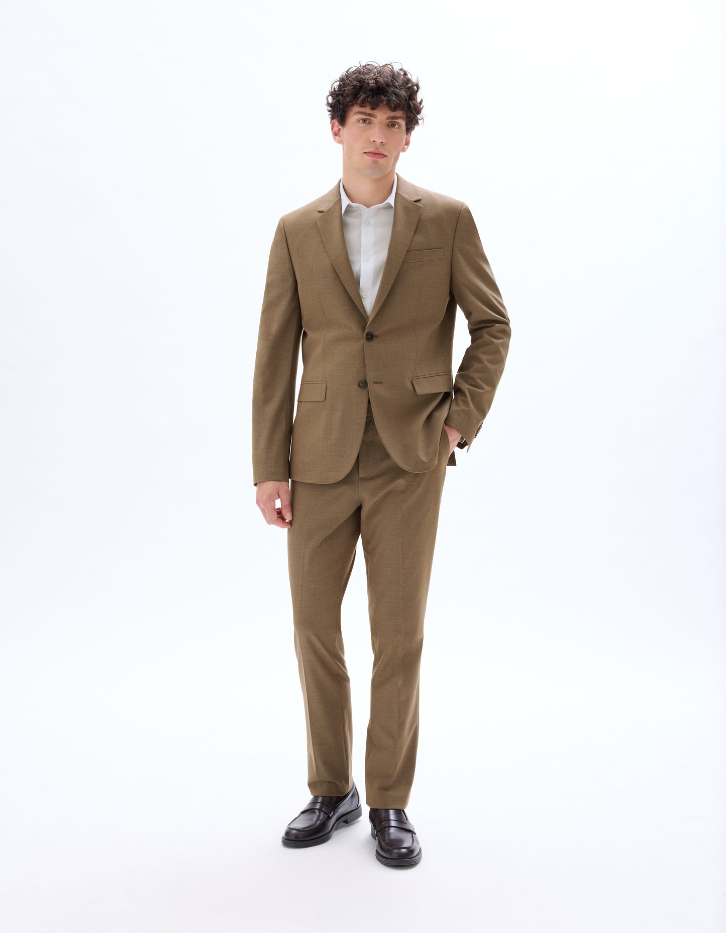 Celio Mens Brown Solid Slim Fit Polyester Formal Trouser