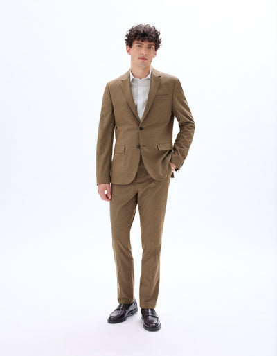 Celio Mens Brown Solid Slim Fit Polyester Formal Trouser