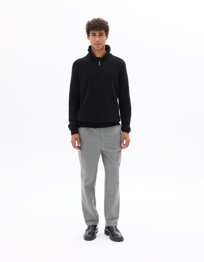 Celio Men Grey Solid Straight Fit Poly-Blend Trousers