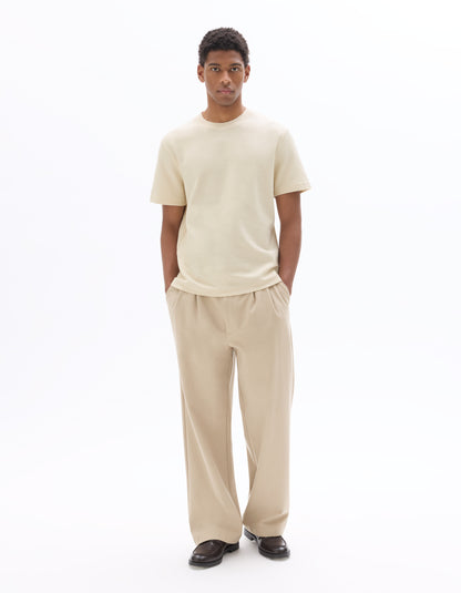 Celio* Men Beige Solid Baggy Fit Polyester Trousers