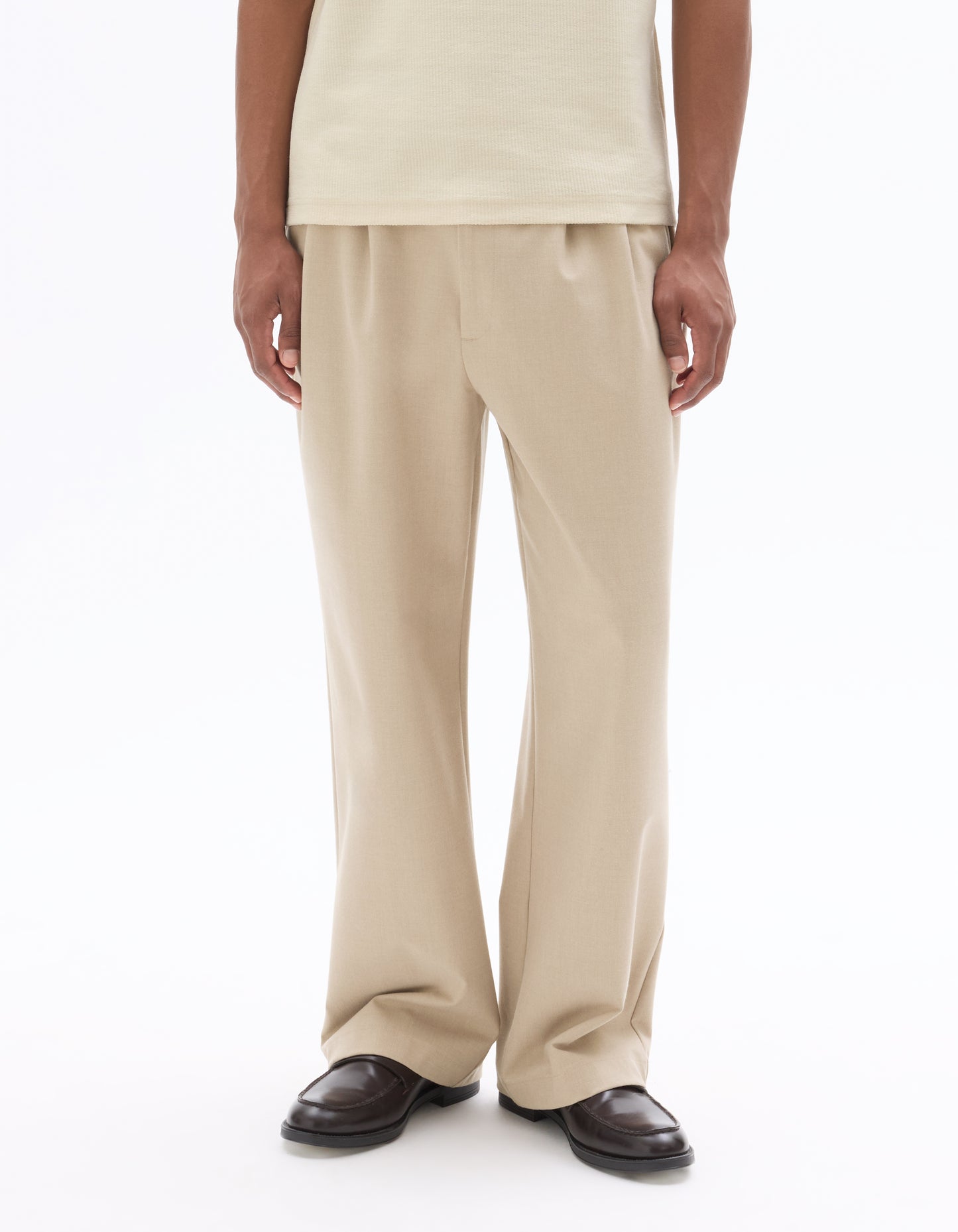 Celio* Men Beige Solid Baggy Fit Polyester Trousers