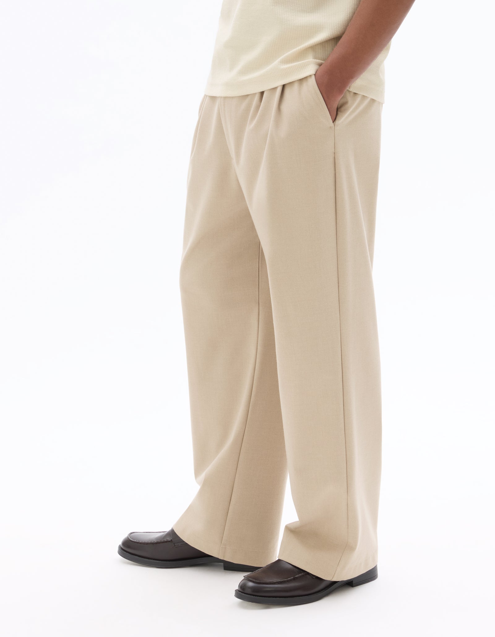 Celio* Men Beige Solid Baggy Fit Polyester Trousers