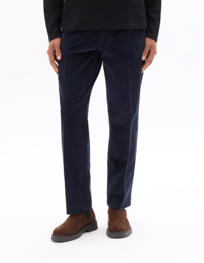 Celio* Solid Cotton Men Blue Straight Fit Trousers