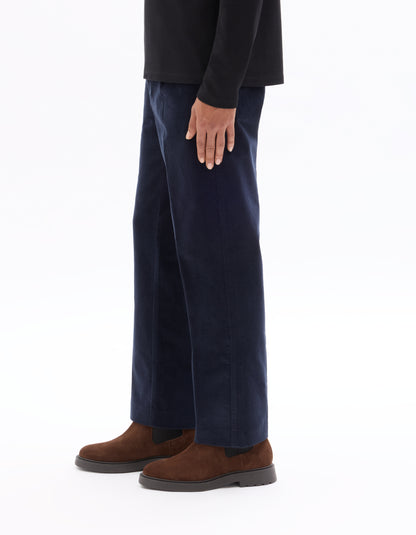 Celio* Solid Cotton Men Blue Straight Fit Trousers