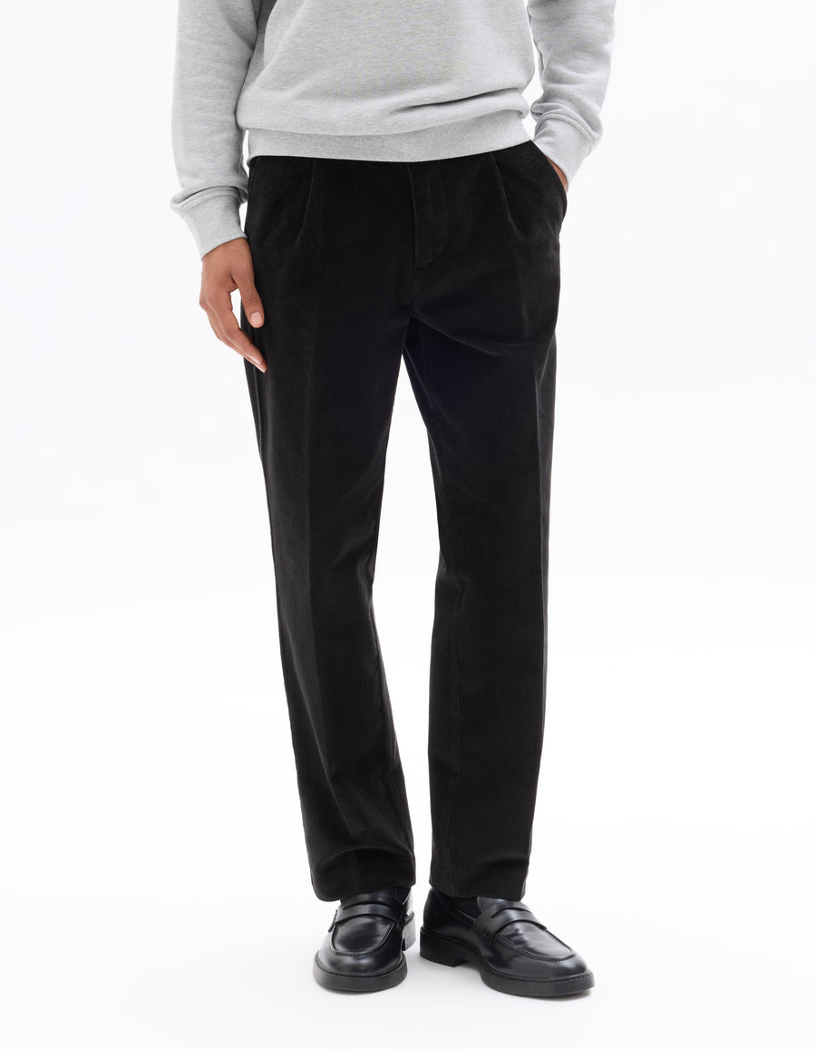 Celio* Black Straight Fit Solid Cotton Men Trousers
