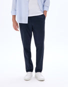 Celio* Men Navy Blue Solid Straight Fit Polyester Trouser