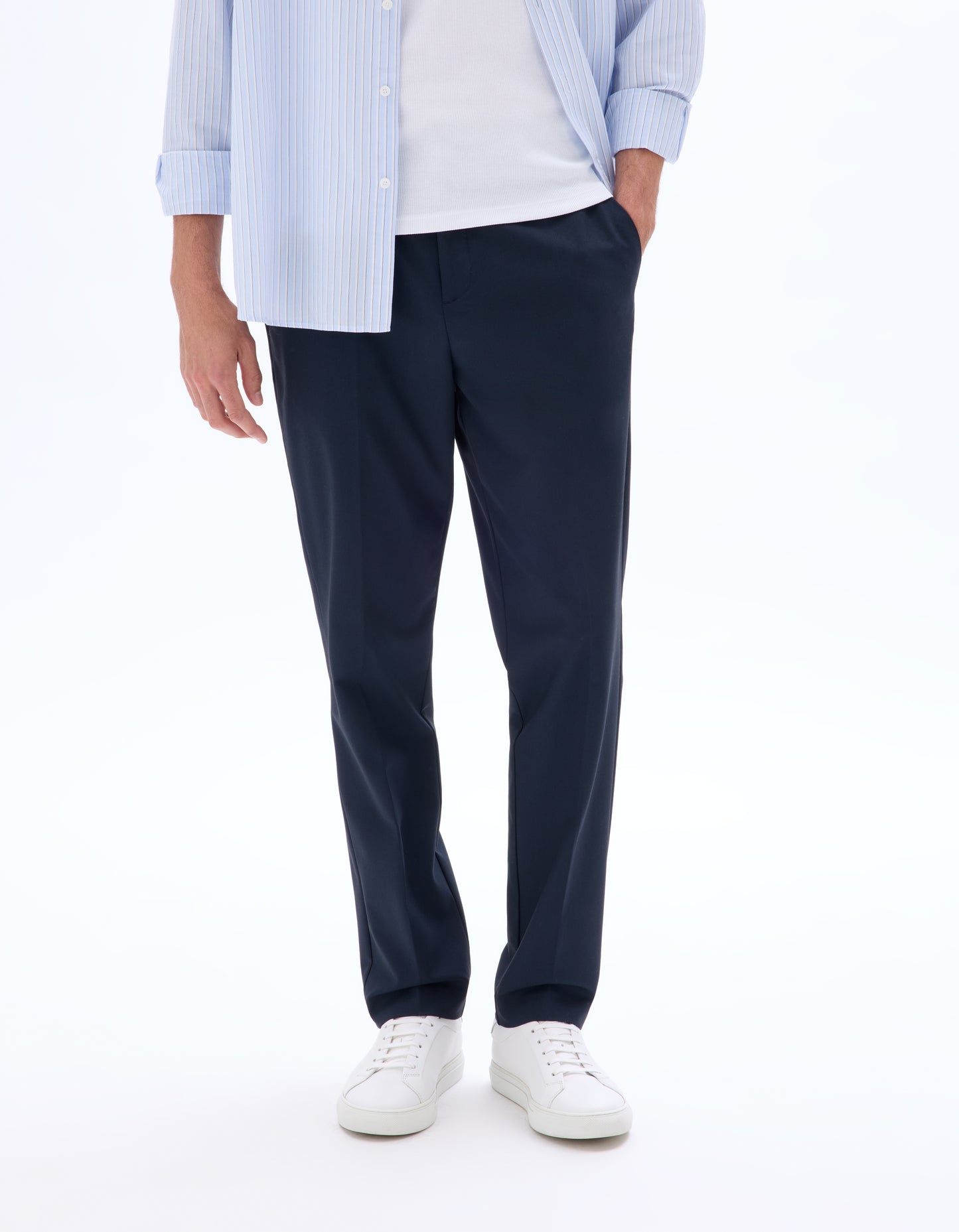 Celio* Men Navy Blue Solid Straight Fit Polyester Trouser