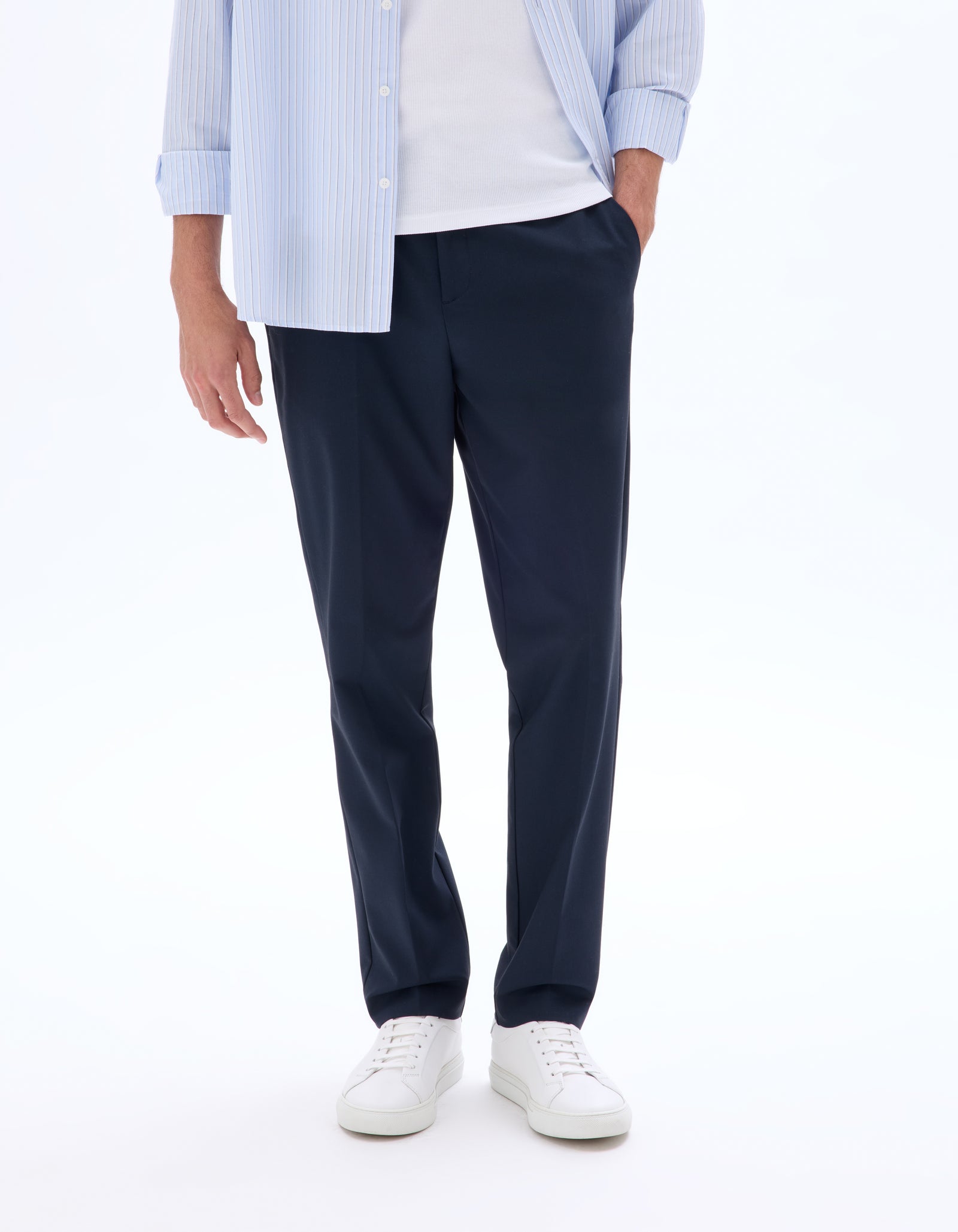 Celio* Men Navy Blue Solid Straight Fit Polyester Trouser