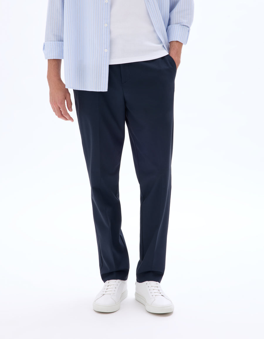 Celio* Men Navy Blue Solid Straight Fit Polyester Trouser
