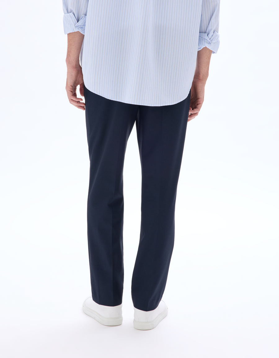 Celio* Men Navy Blue Solid Straight Fit Polyester Trouser