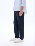 Celio* Men Navy Blue Solid Straight Fit Polyester Trouser