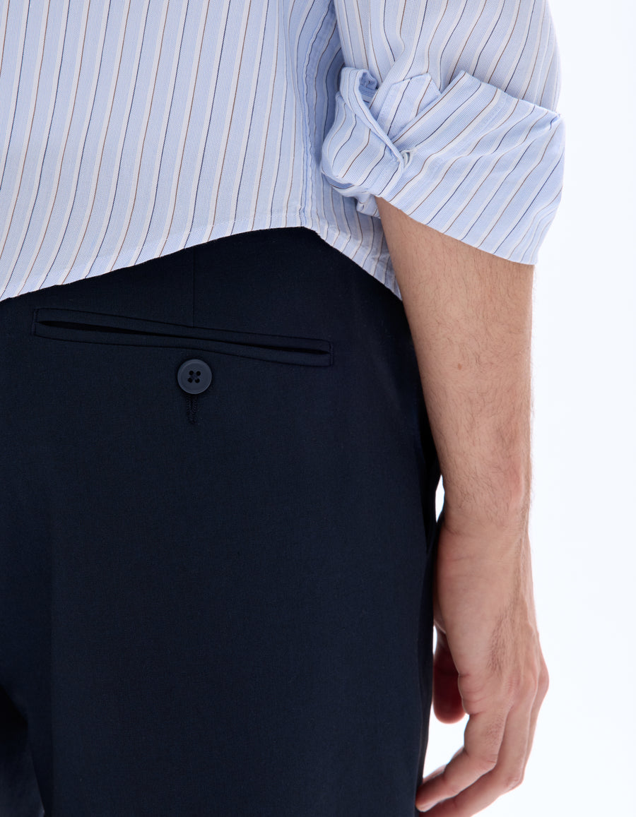 Celio* Men Navy Blue Solid Straight Fit Polyester Trouser