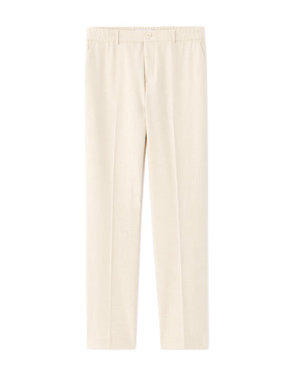 Celio* Men Off White Solid Straight Fit Polyester Trousers