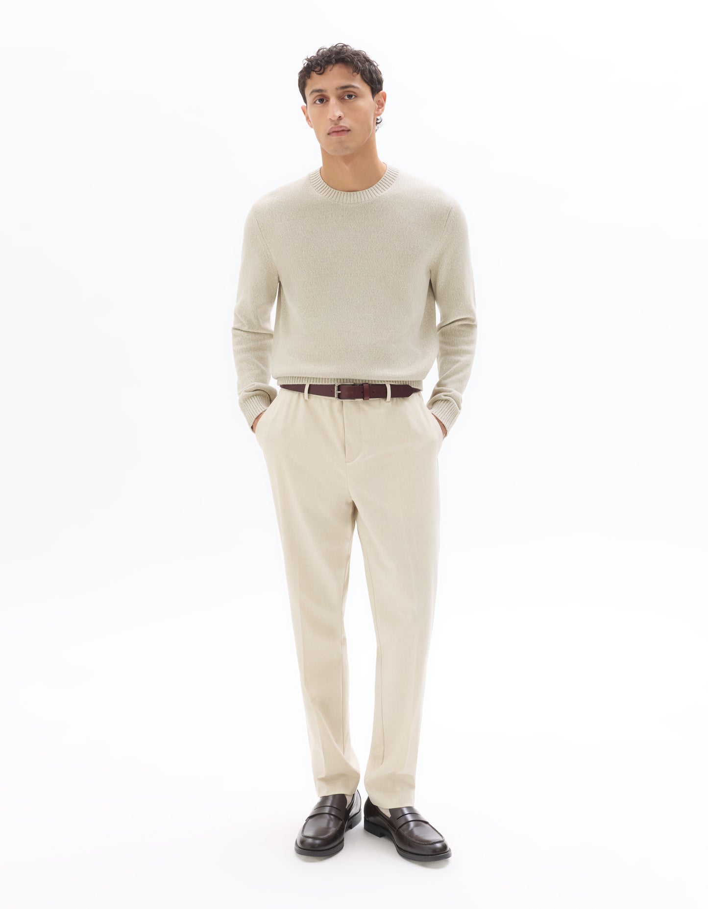 Celio* Men Off White Solid Straight Fit Polyester Trousers