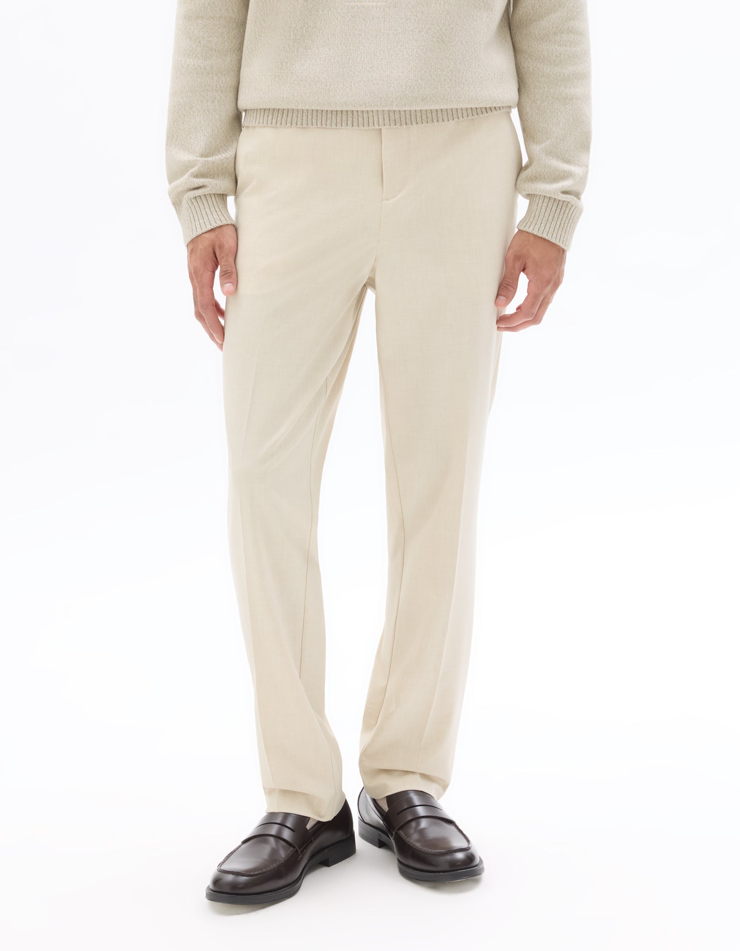 Celio* Men Off White Solid Straight Fit Polyester Trousers